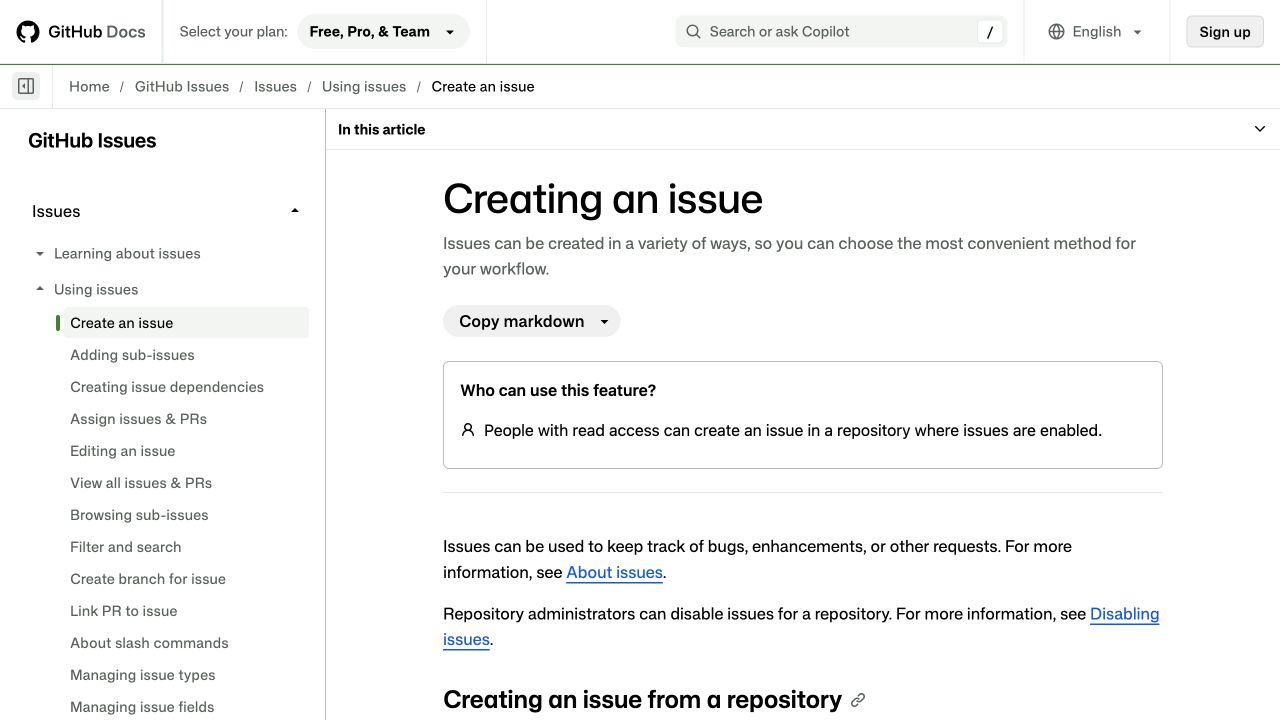 GitHub’s task documentation with access requirements and instructions