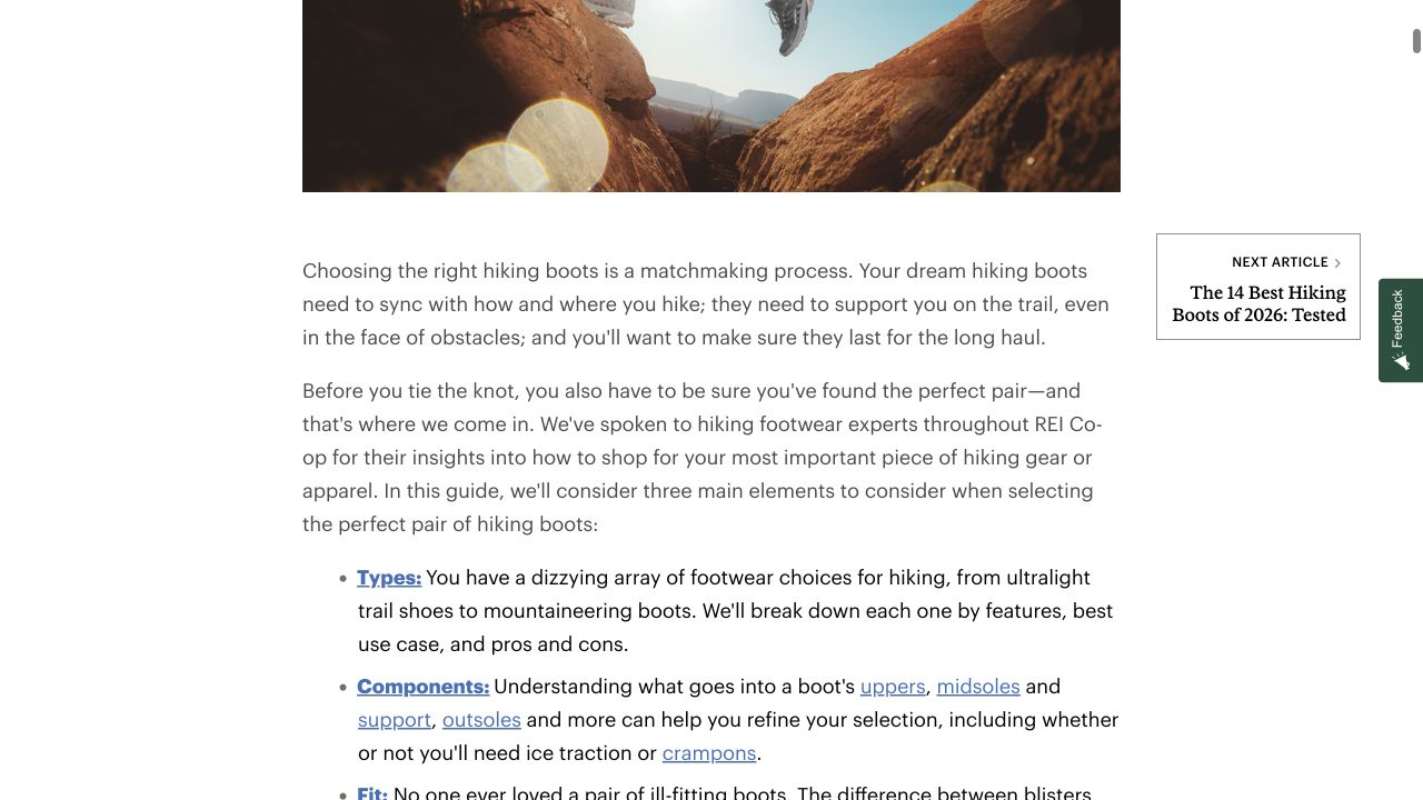 REI guide showing hiking boot types and components