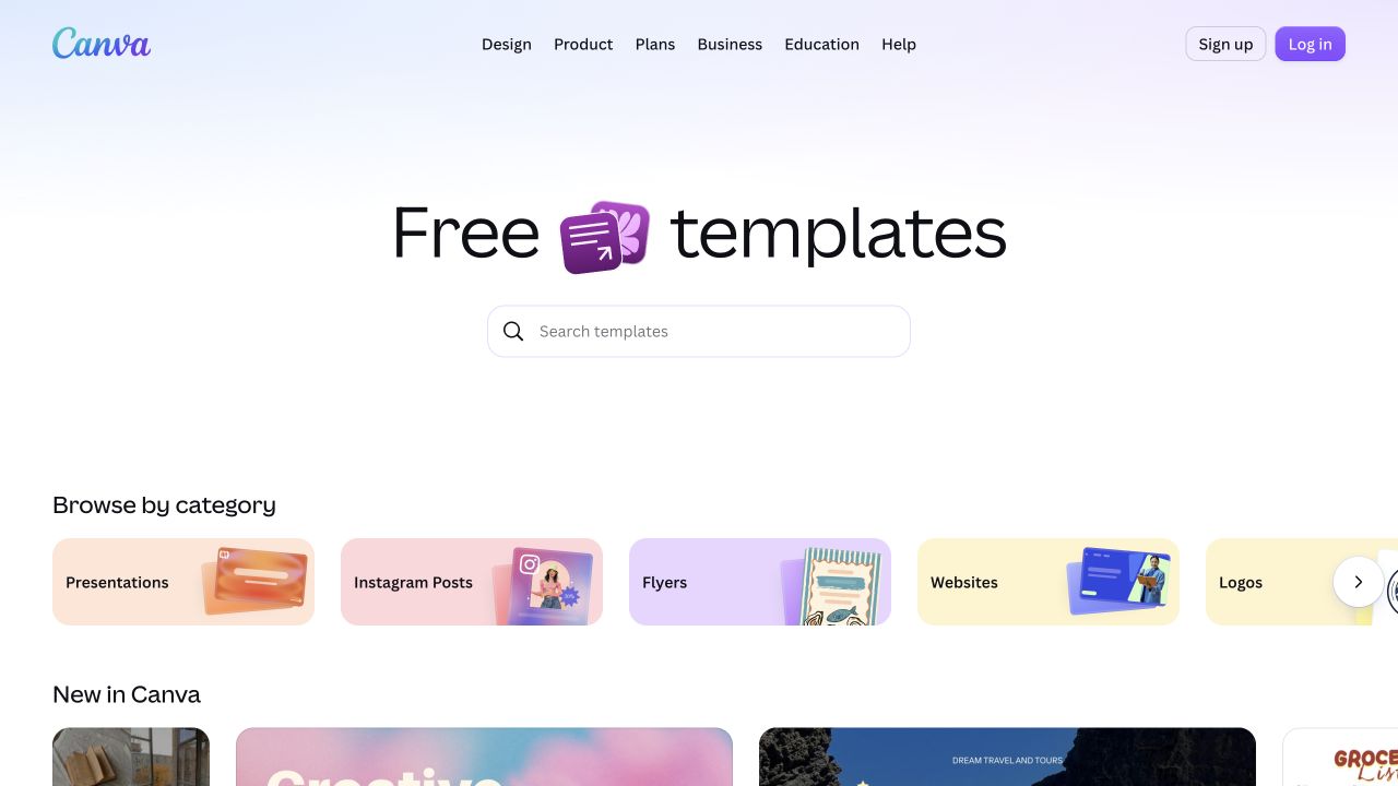 Canva template directory showing task-based categories
