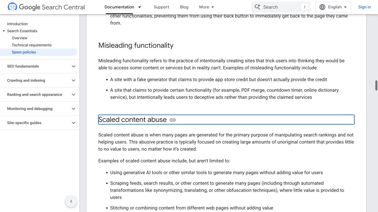 Google’s public scaled content abuse policy