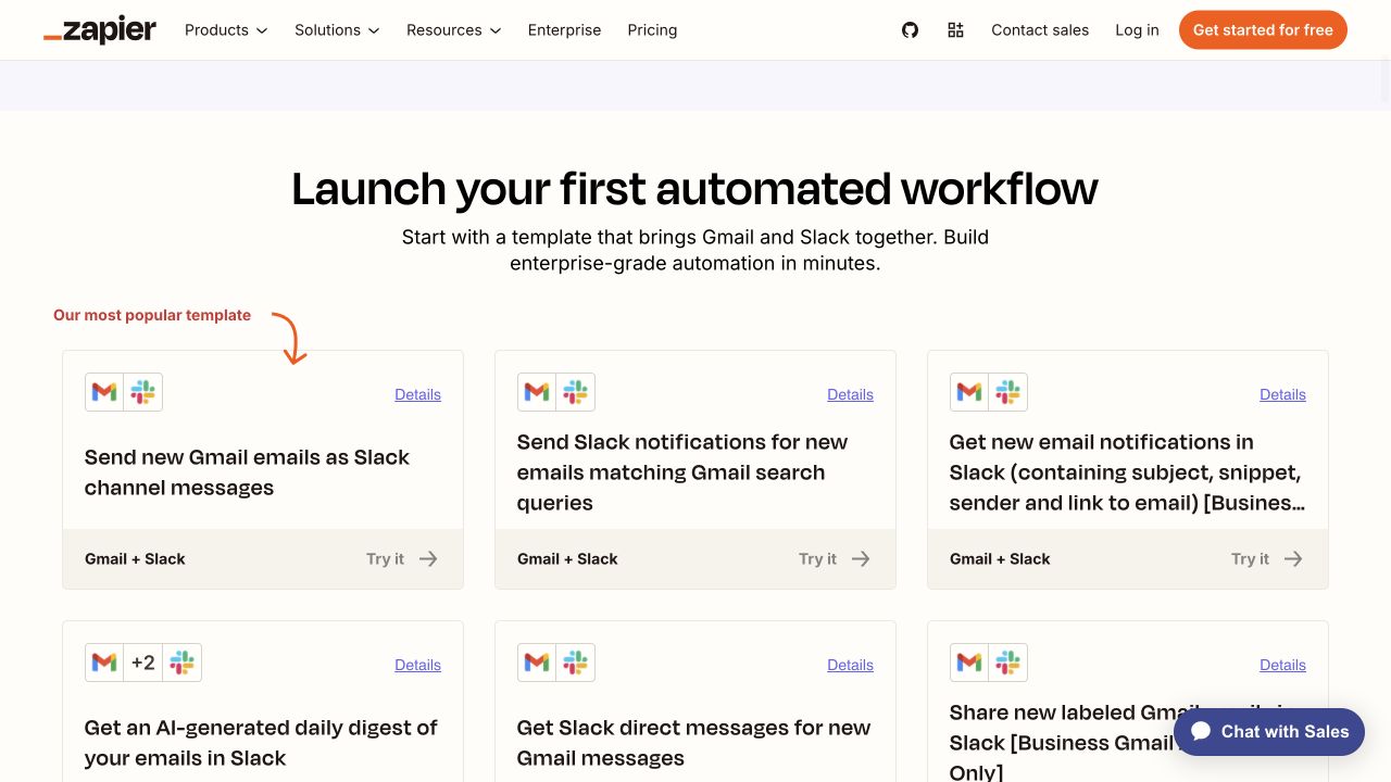 Zapier task cards for Gmail and Slack workflows