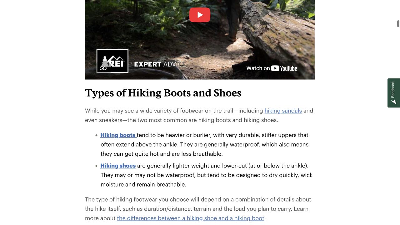 REI buying guide explaining types of hiking footwear