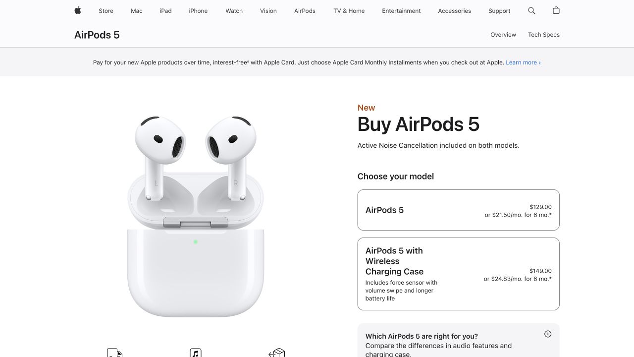 Apple US AirPods purchase page with US currency and payment wording