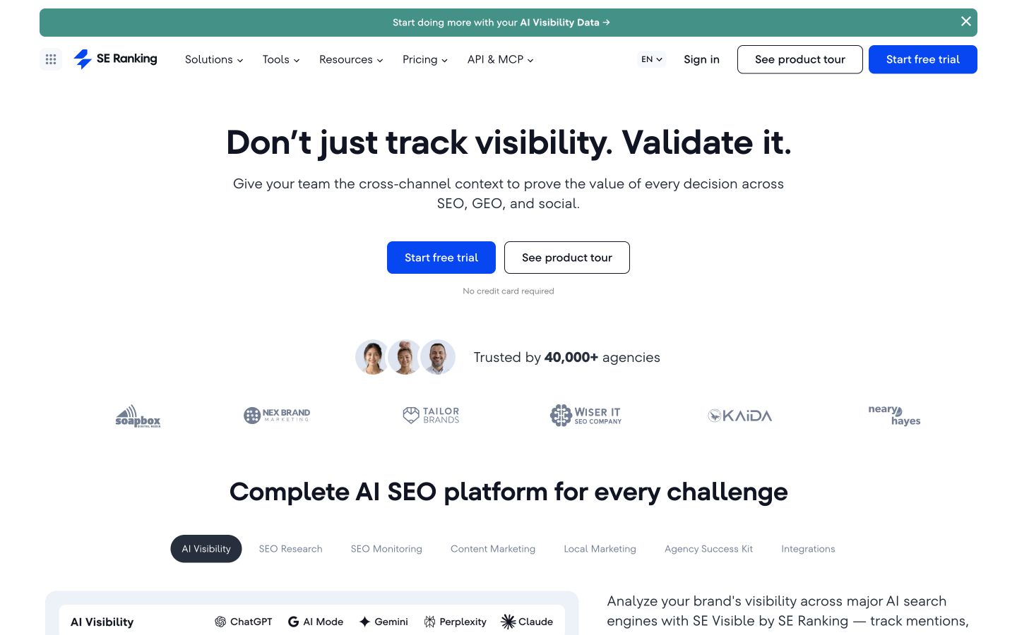 SE Ranking public product page captured at a desktop viewport
