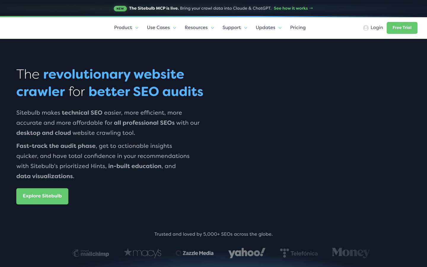Sitebulb public product page captured at a desktop viewport