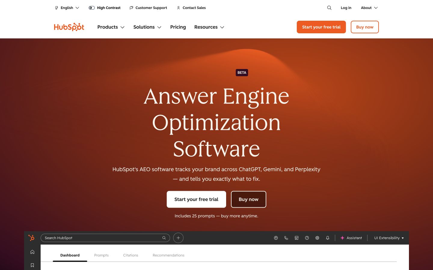 Hubspot Aeo public page at a desktop viewport