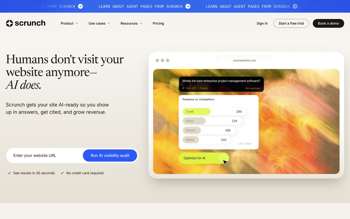 Scrunch public page at a desktop viewport