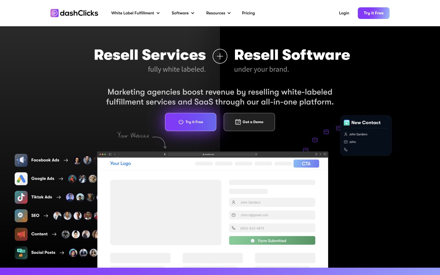 Dashclicks public page at a desktop viewport