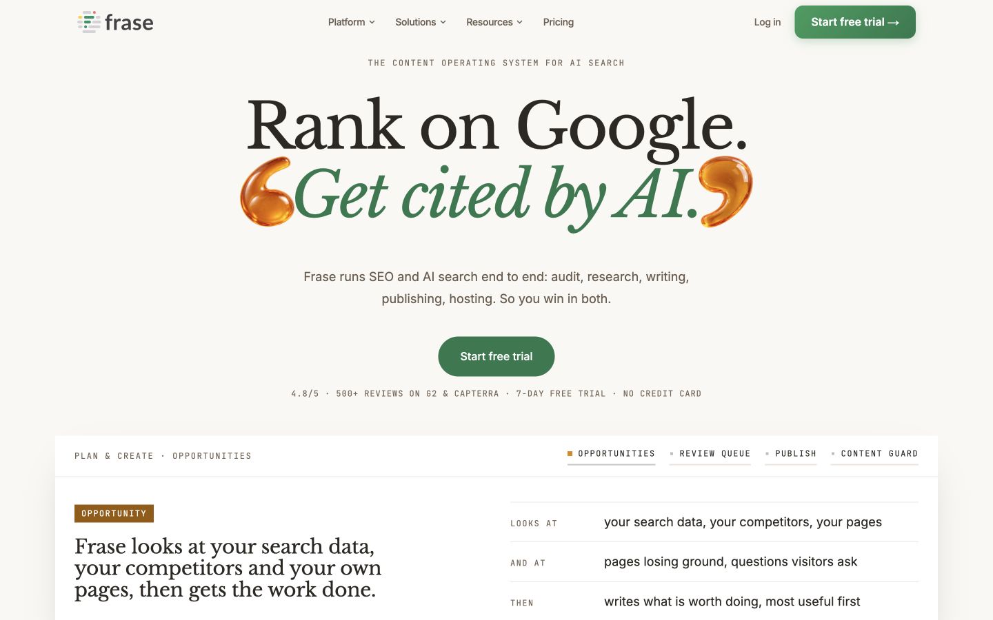 Frase public page captured at a desktop viewport