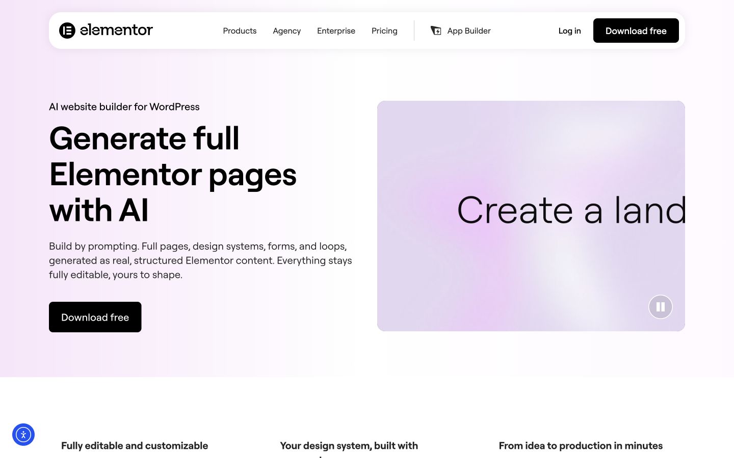 Elementor Ai public page captured at a desktop viewport