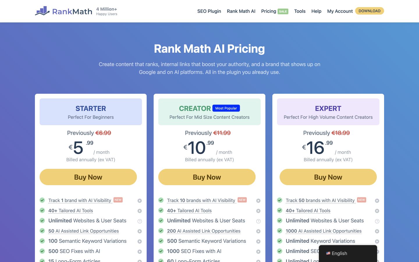 Rankmath Ai Price public page captured at a desktop viewport