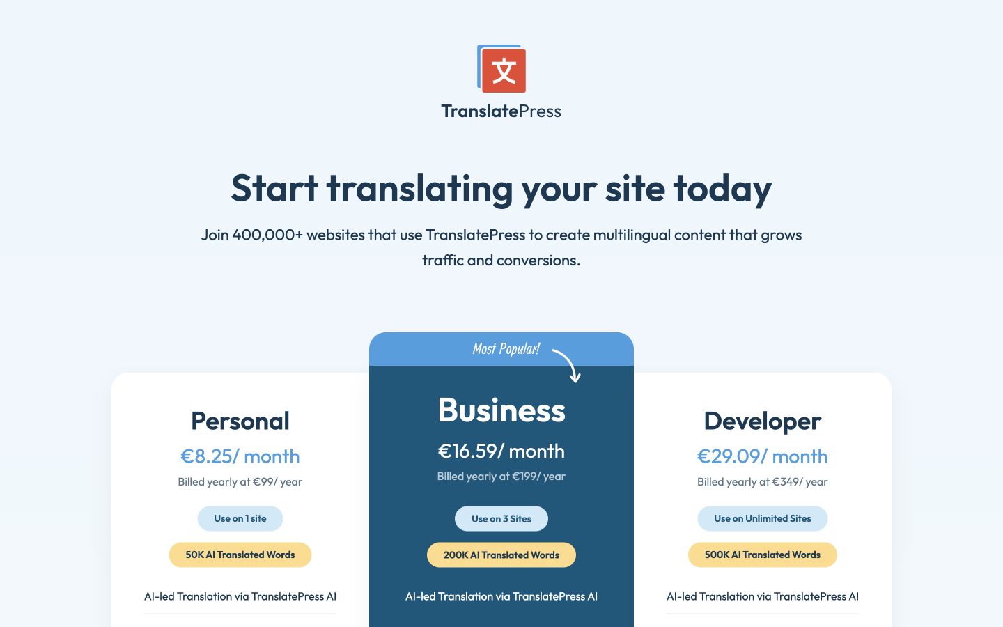 Translatepress public page captured at a desktop viewport