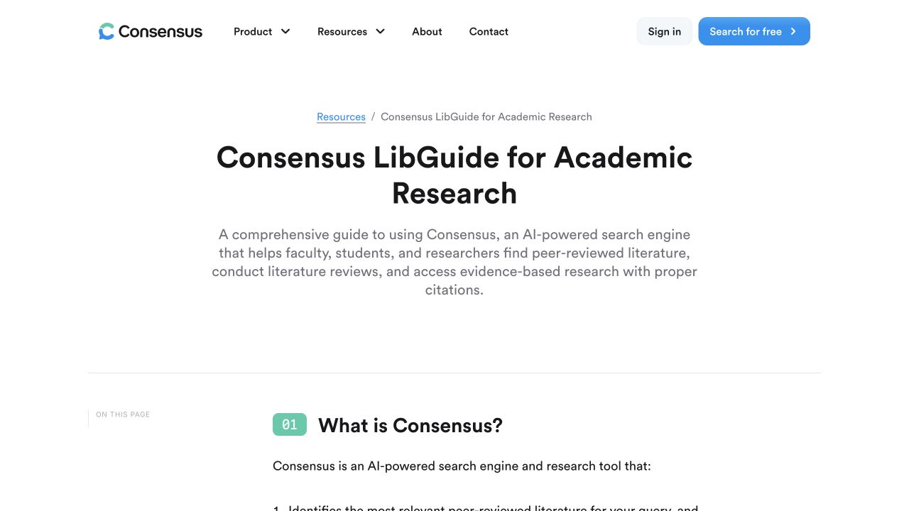 Consensus public source page at a desktop viewport