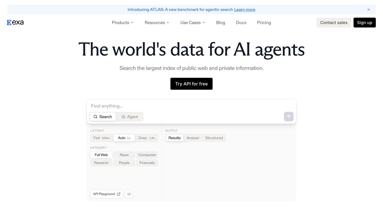 Exa public source page at a desktop viewport