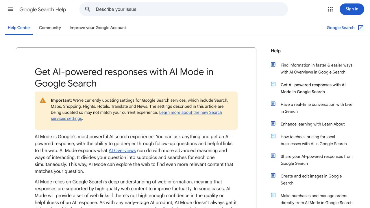 Google Ai Mode public source page at a desktop viewport