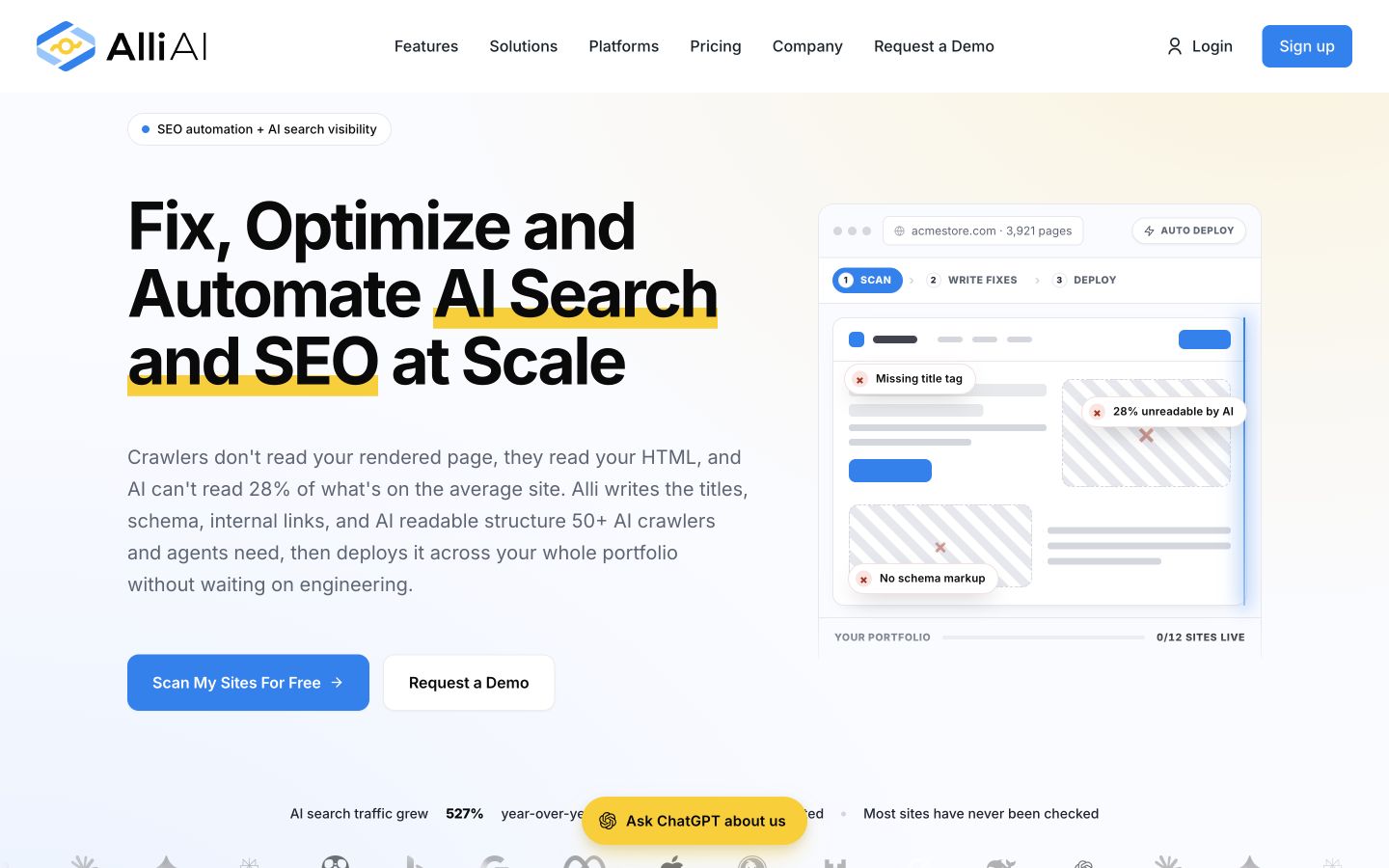 Alliai public page shown at a desktop viewport