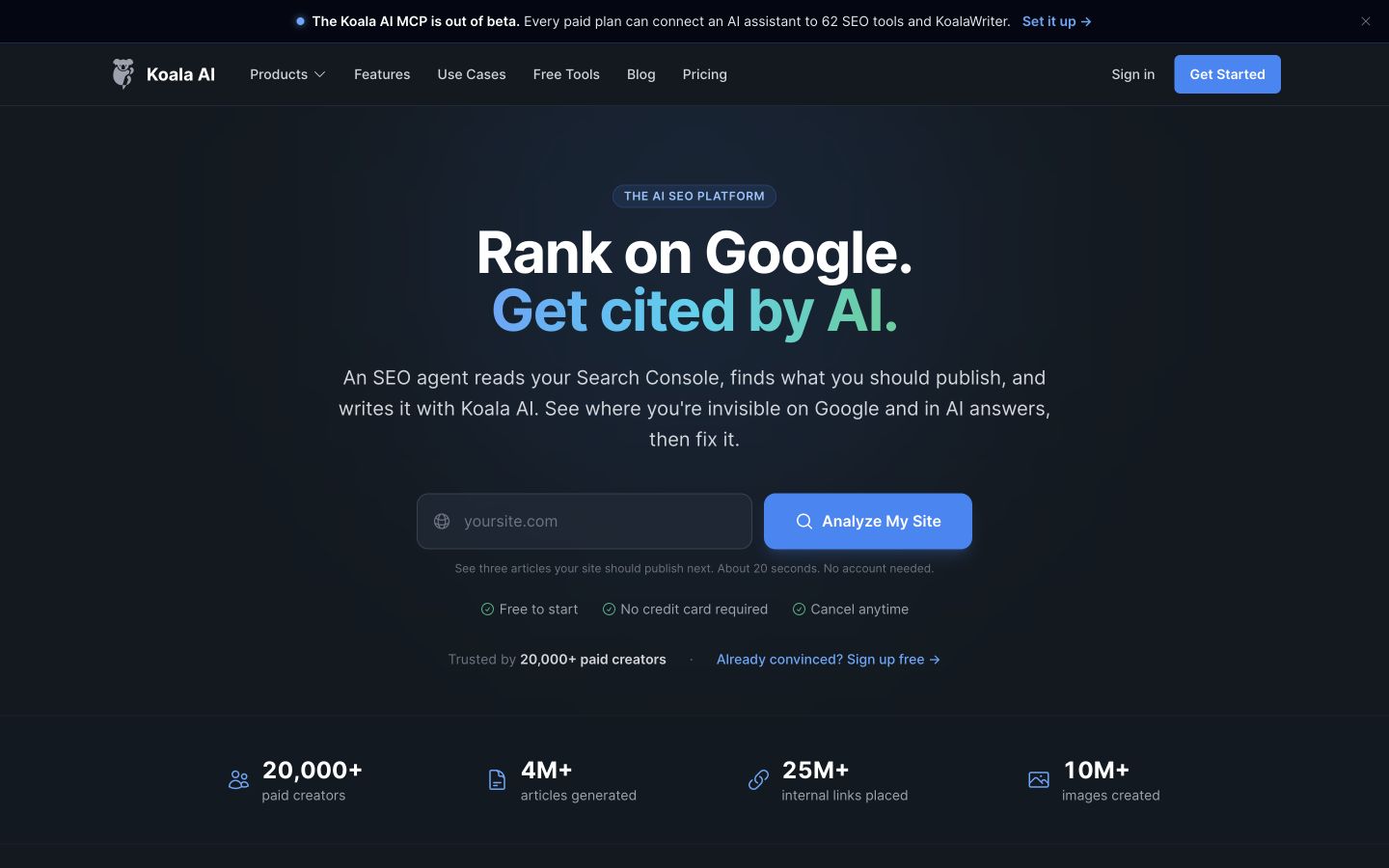 Koala public page at a desktop viewport