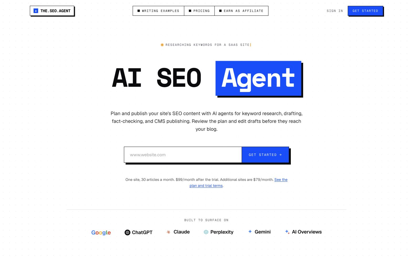 Theseoagent public page at a desktop viewport