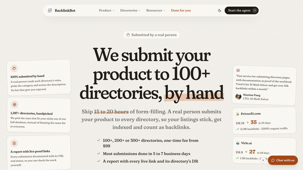Backlinkbot public source page at a desktop viewport