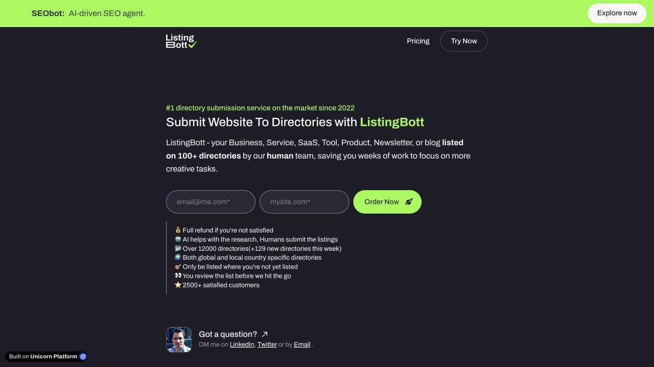 Listingbott public source page at a desktop viewport