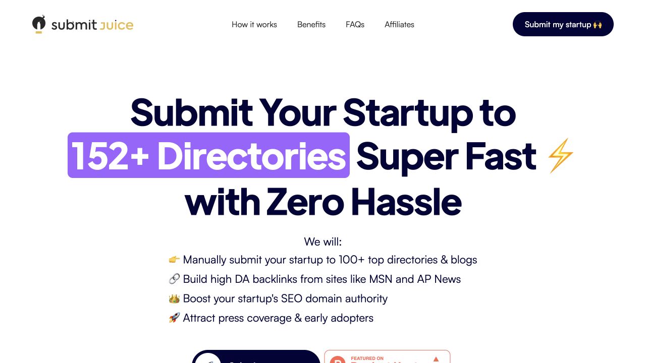 Submitjuice public source page at a desktop viewport
