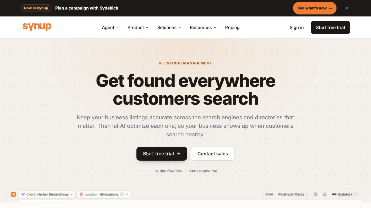 Synup public source page at a desktop viewport