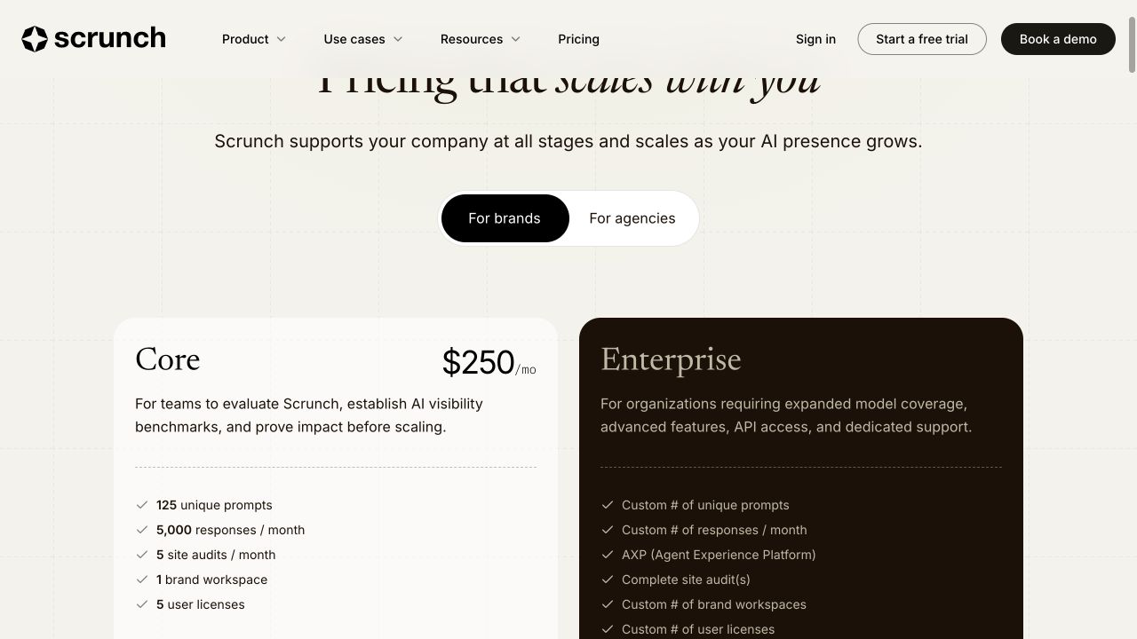Scrunch public source page at a desktop viewport
