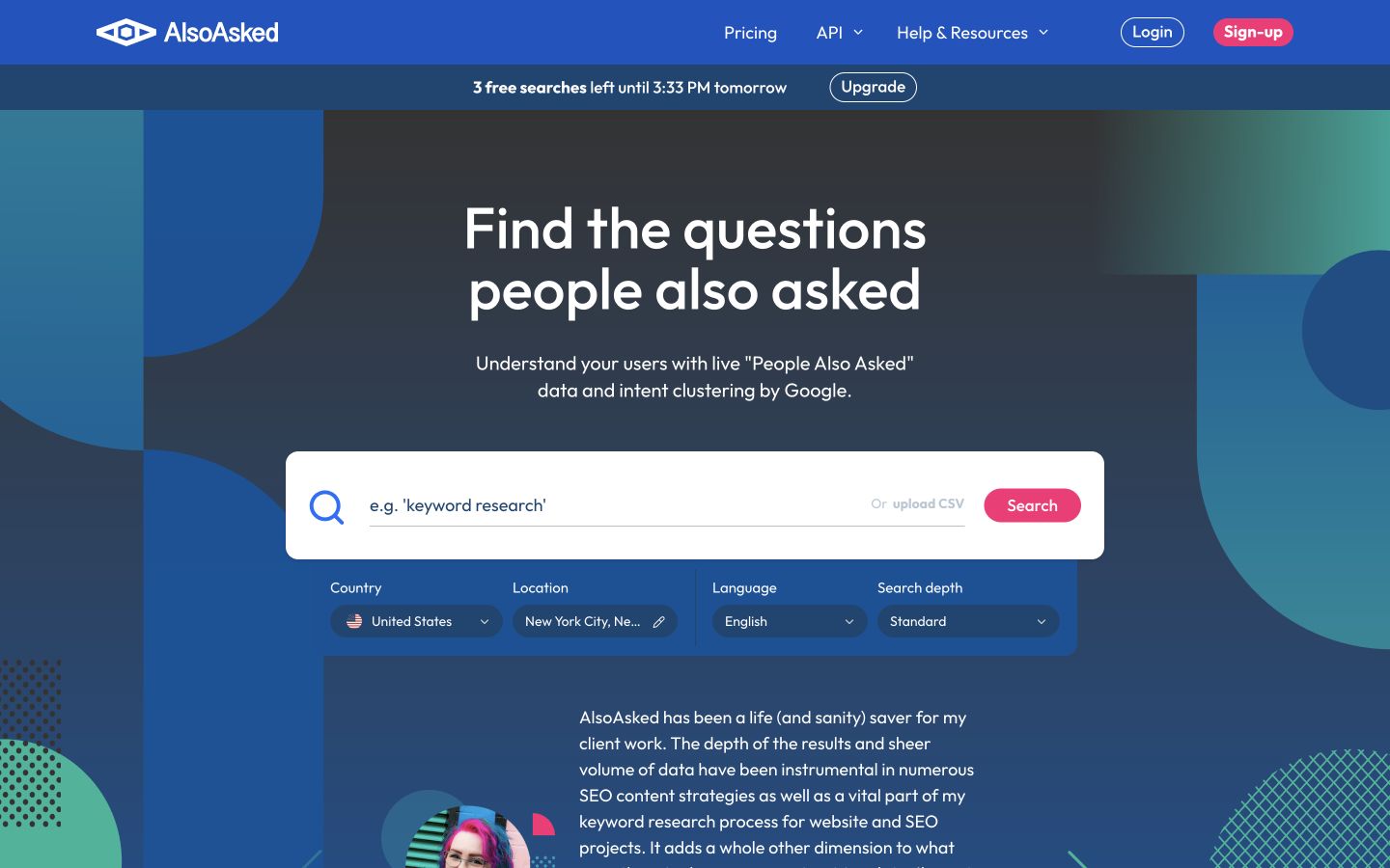 AlsoAsked public product page captured at a desktop viewport