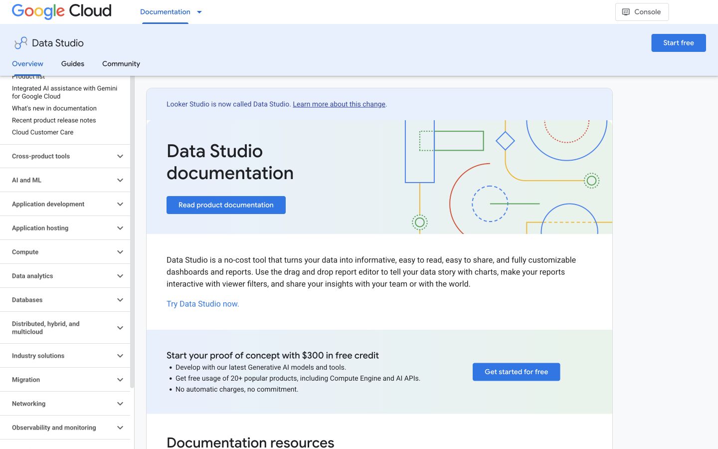 Google Data Studio / Looker Studio public product page captured at a desktop viewport