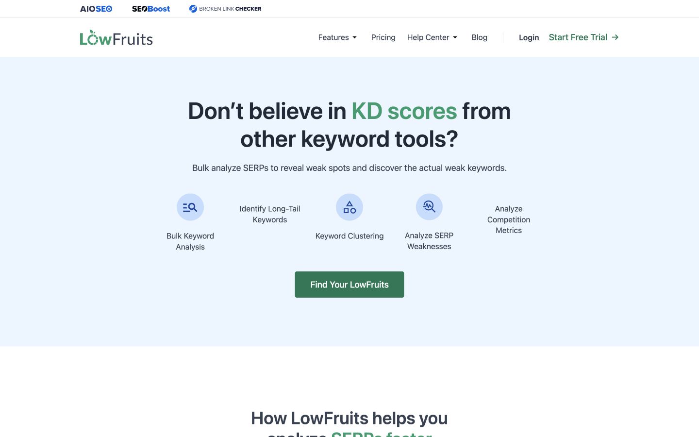 LowFruits public product page captured at a desktop viewport