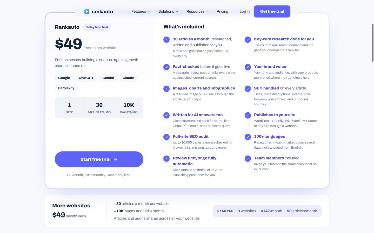 Rankauto public product page captured at a desktop viewport