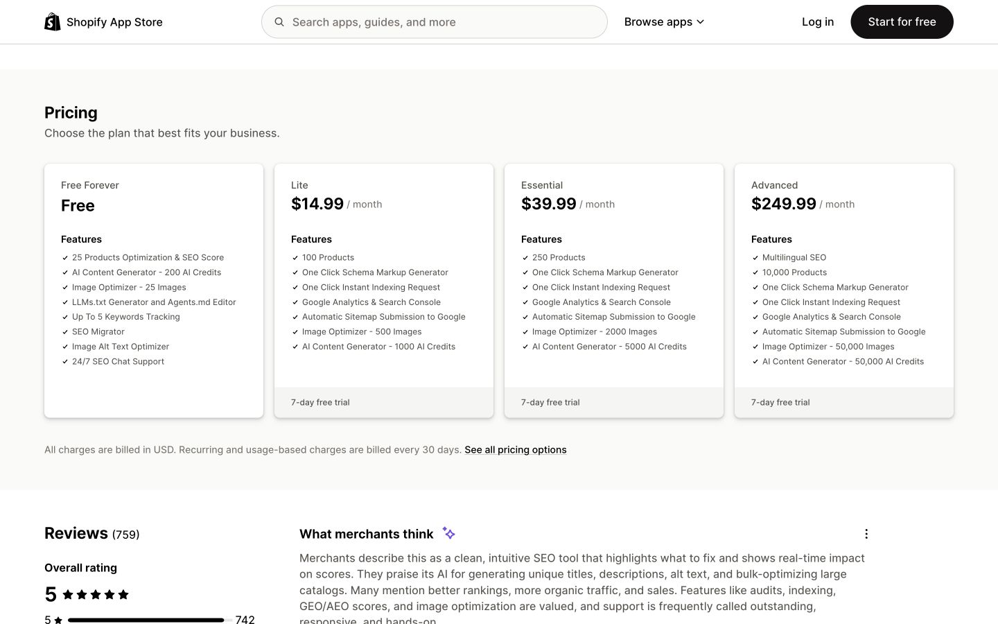 Shop Storeseo public page shown at a desktop viewport