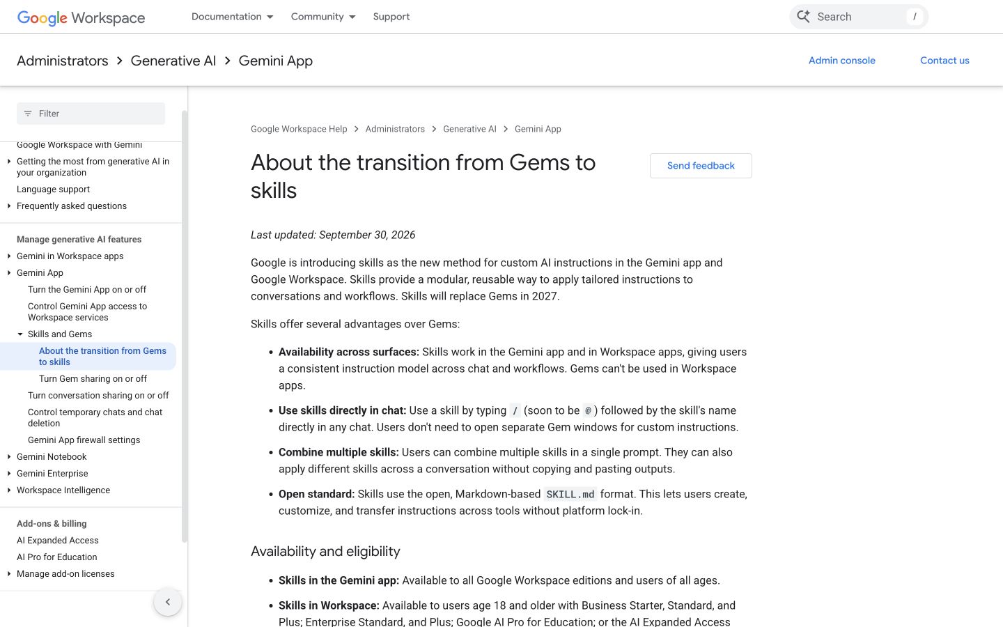 Gemini Skills public page captured at a desktop viewport