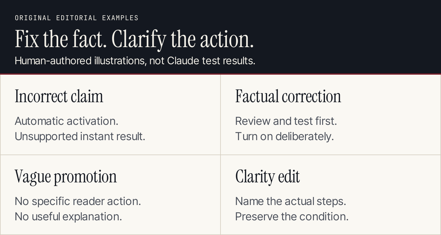 Distinguish factual correction from a clarity edit
