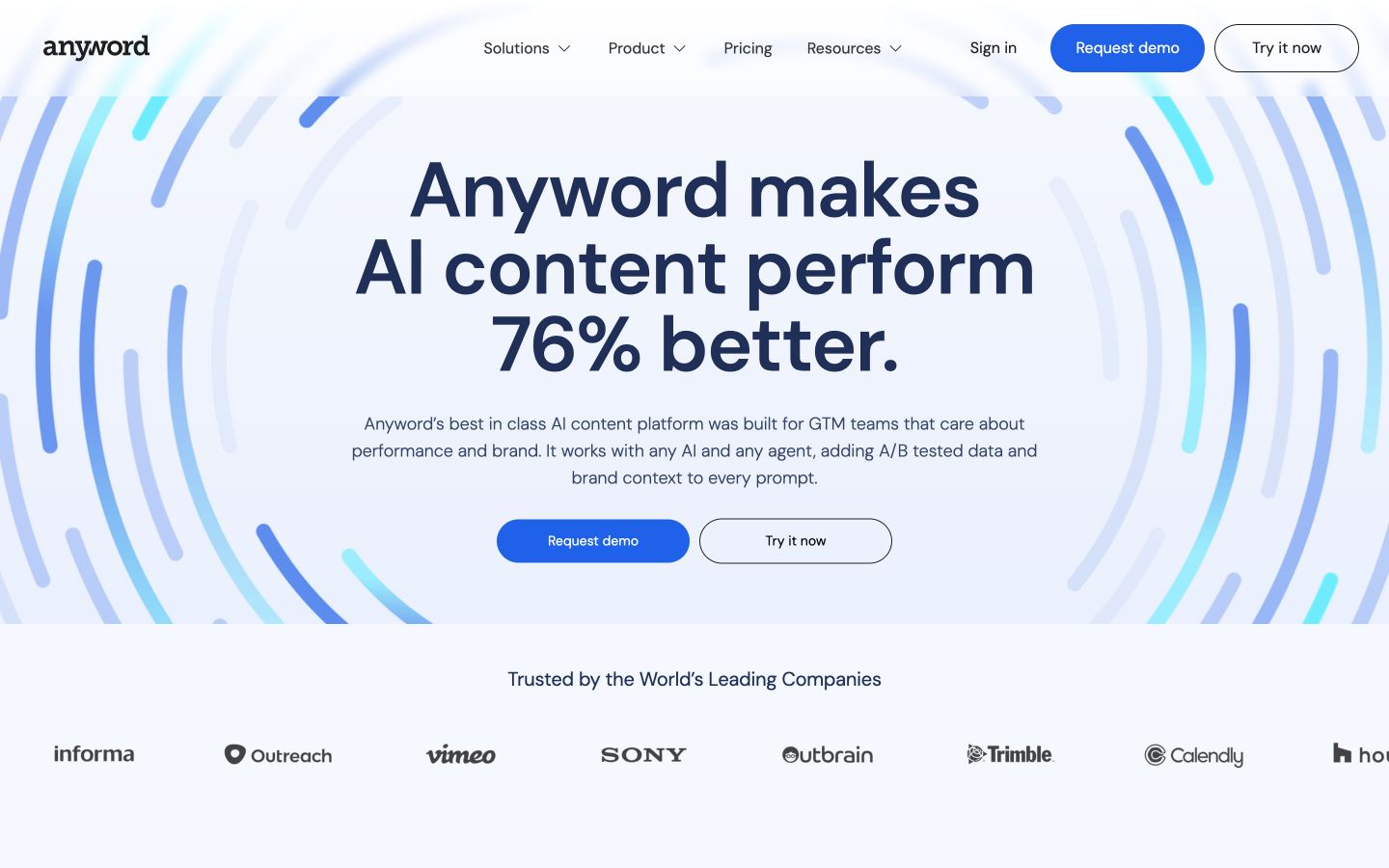 Anyword public product page captured at a desktop viewport