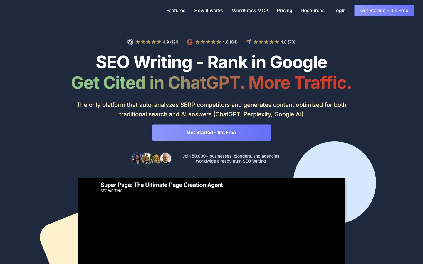 SEOWriting.ai public product page captured at a desktop viewport