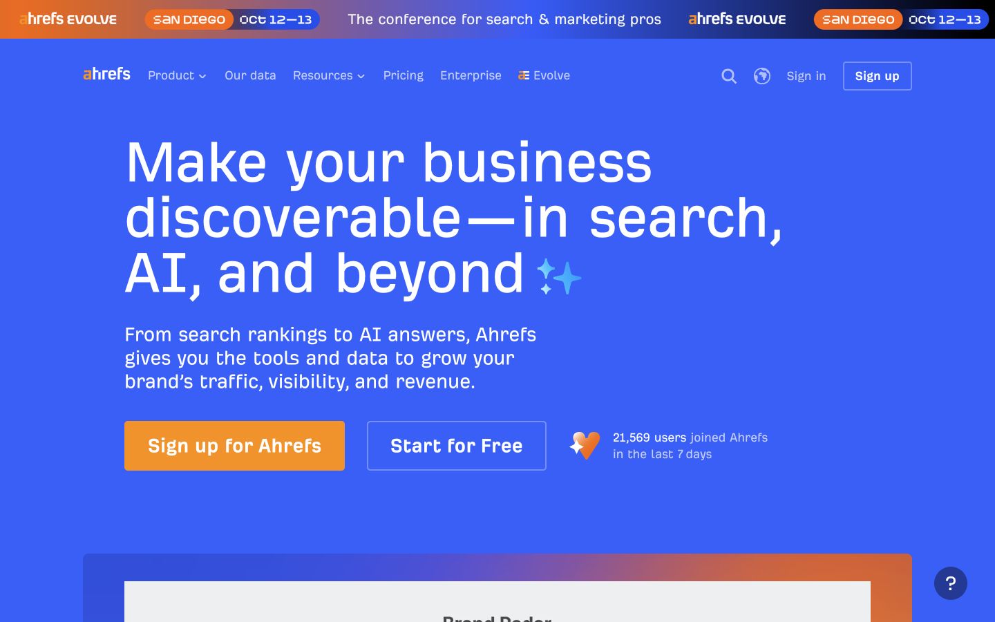 Ahrefs public page shown at a desktop viewport