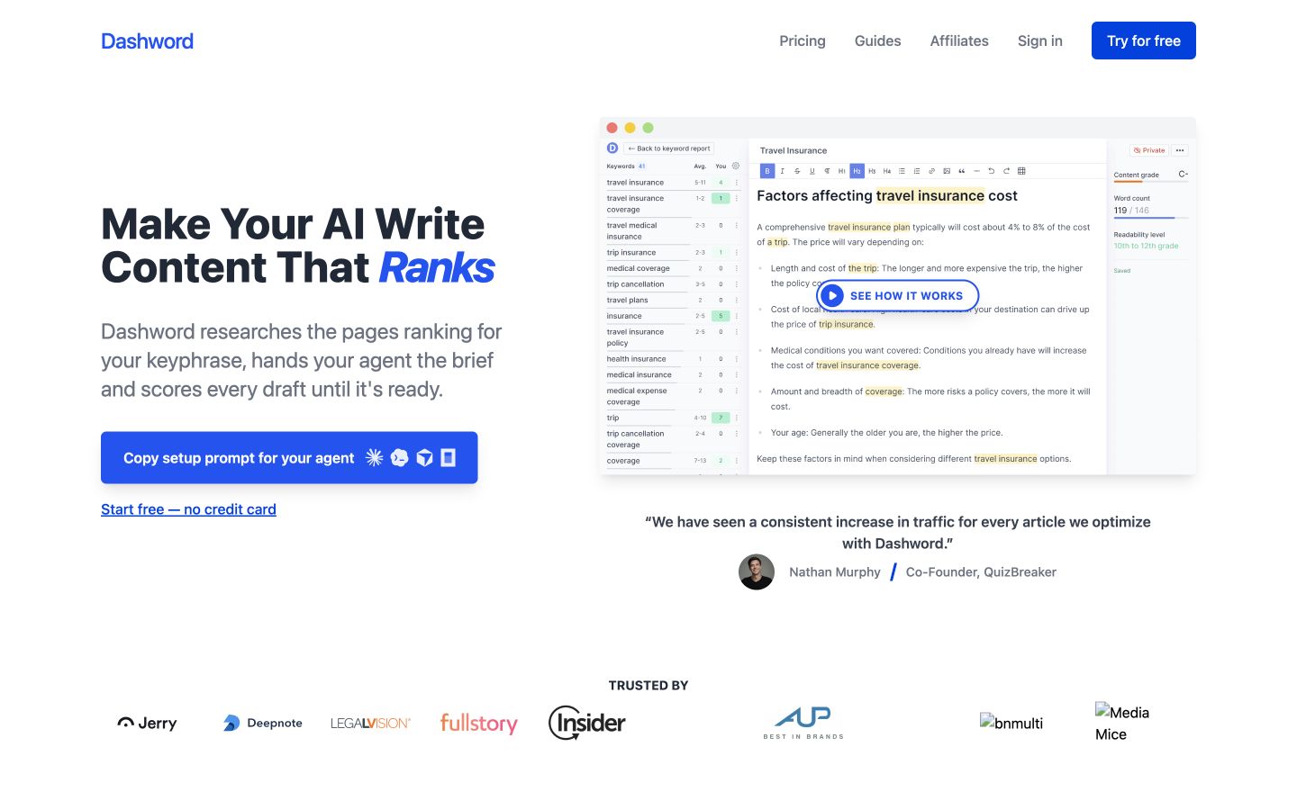 Dashword public product page captured at a desktop viewport