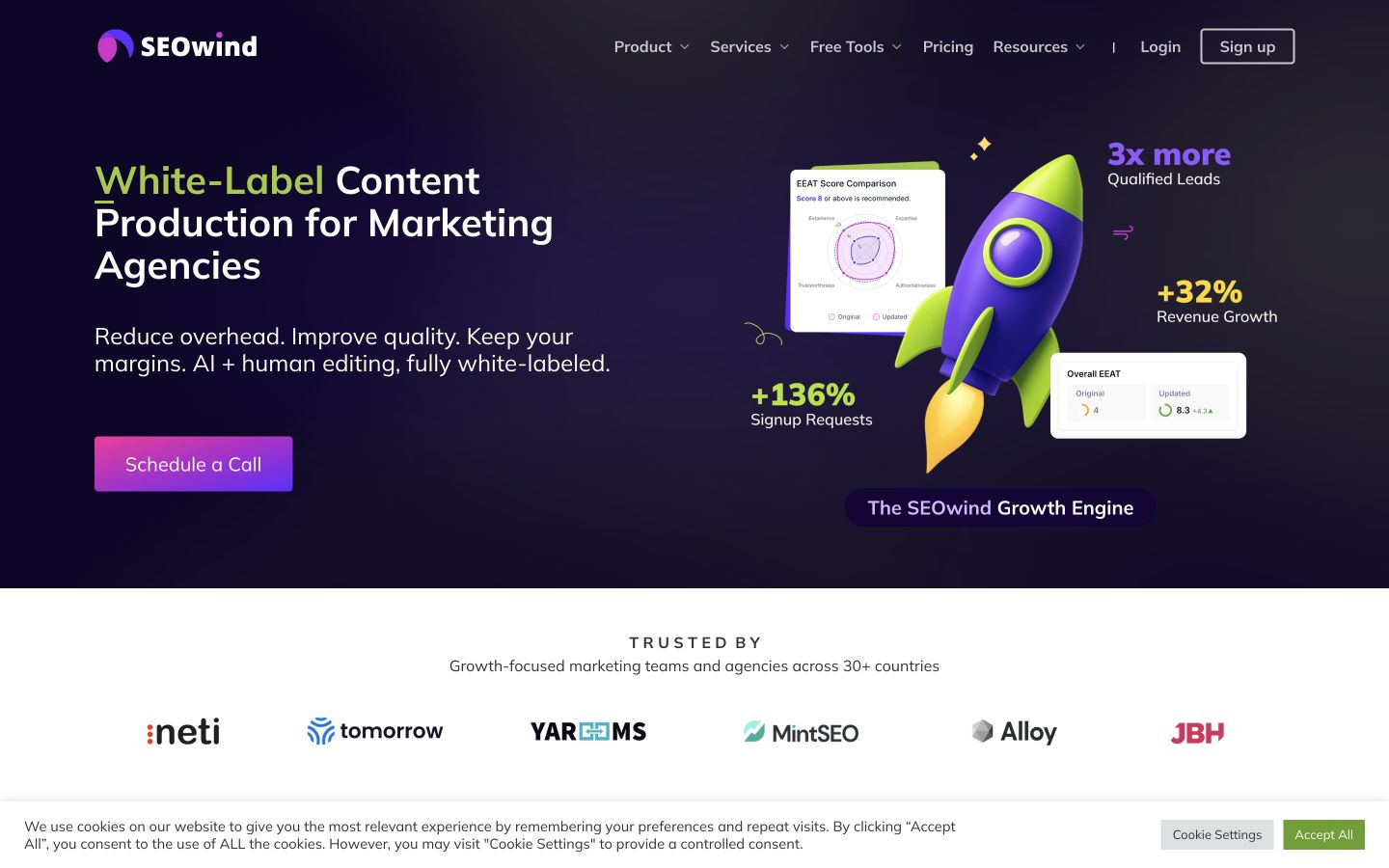 SEOwind public product page captured at a desktop viewport