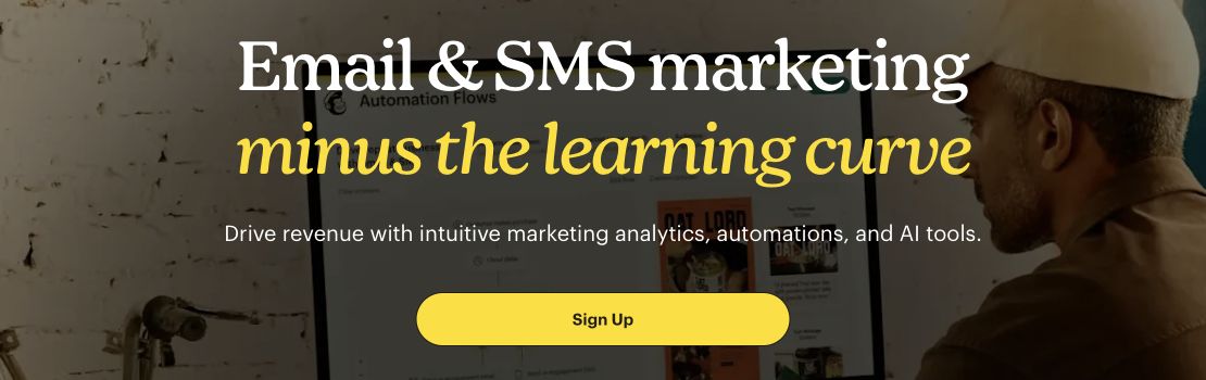 Mailchimp homepage headline describing email and SMS marketing