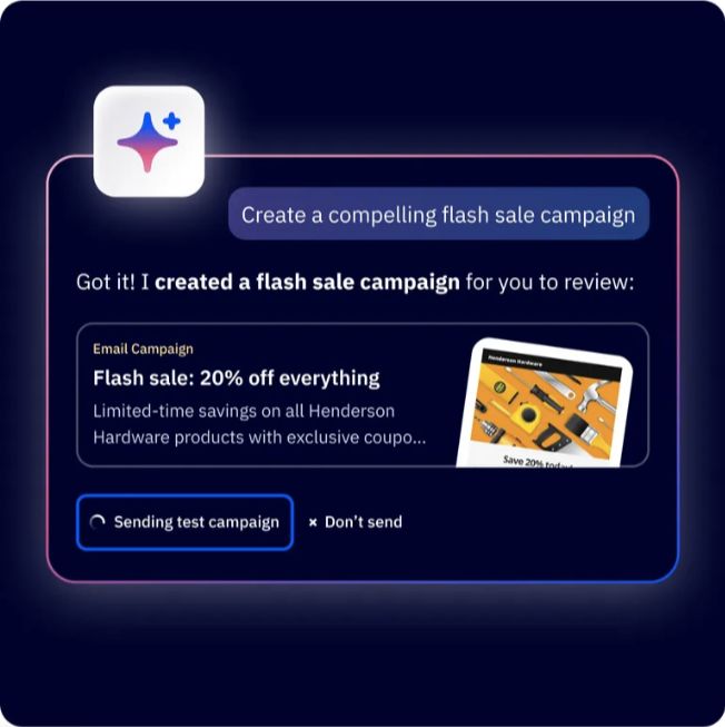 ActiveCampaign campaign-builder illustration with a request and an email preview