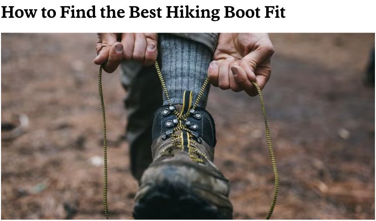REI hiking boot guide showing the fit section and a boot-lacing photograph