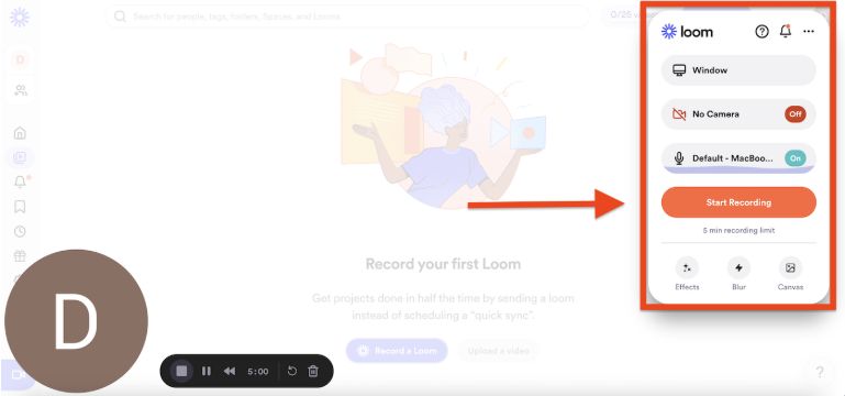Loom screen-recording tutorial illustration with capture and recording controls