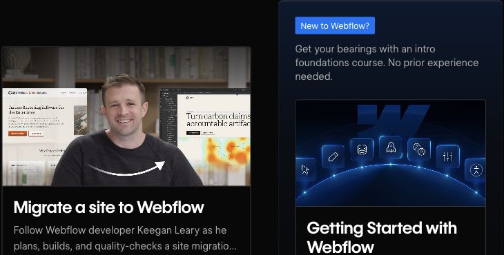Webflow University presents a migration video and a getting-started course for different learning needs