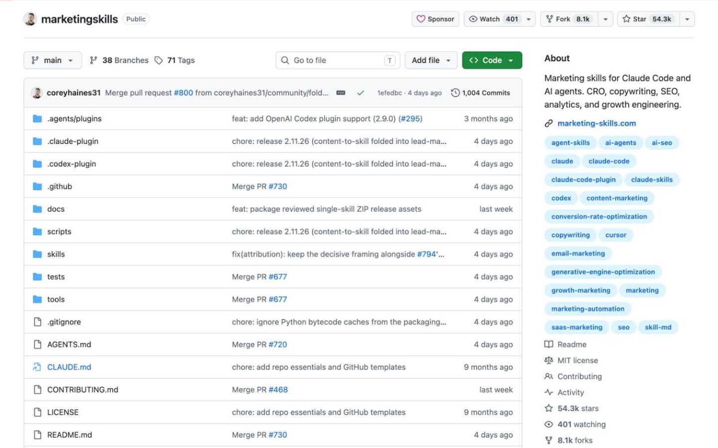 The marketingskills repository on GitHub: marketing skills for Claude Code and AI agents