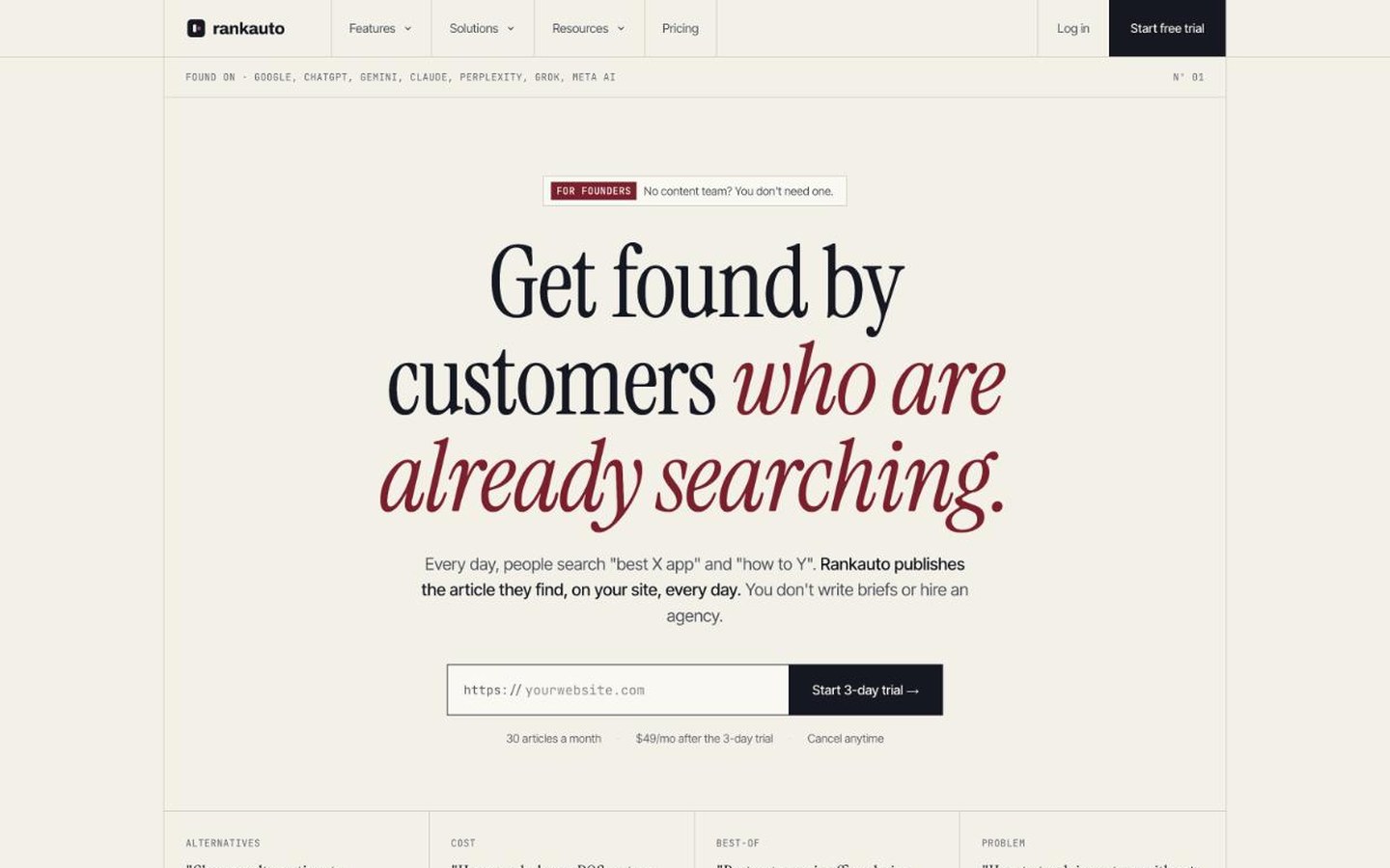 Rankauto homepage: get found by customers who are already searching