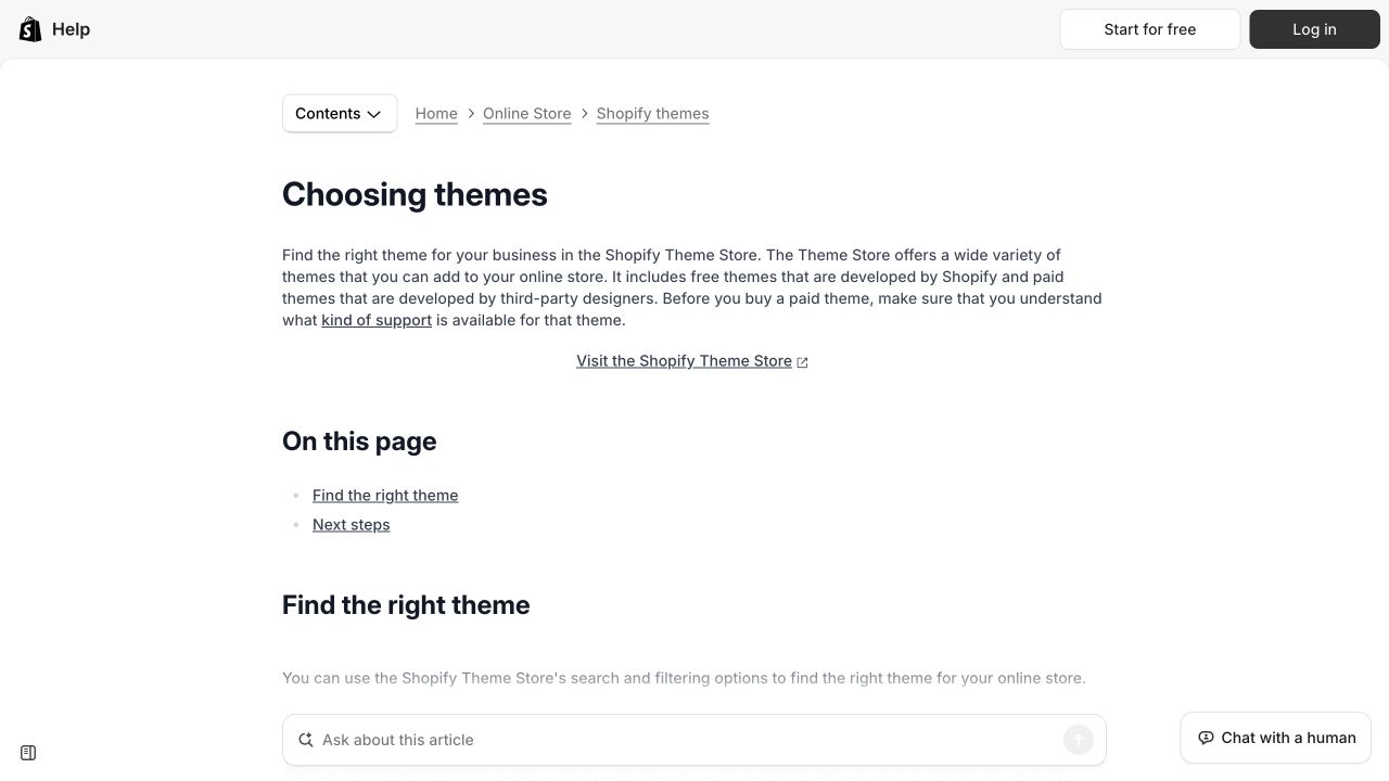 Shopify’s choosing-themes page in an authentic desktop browser capture