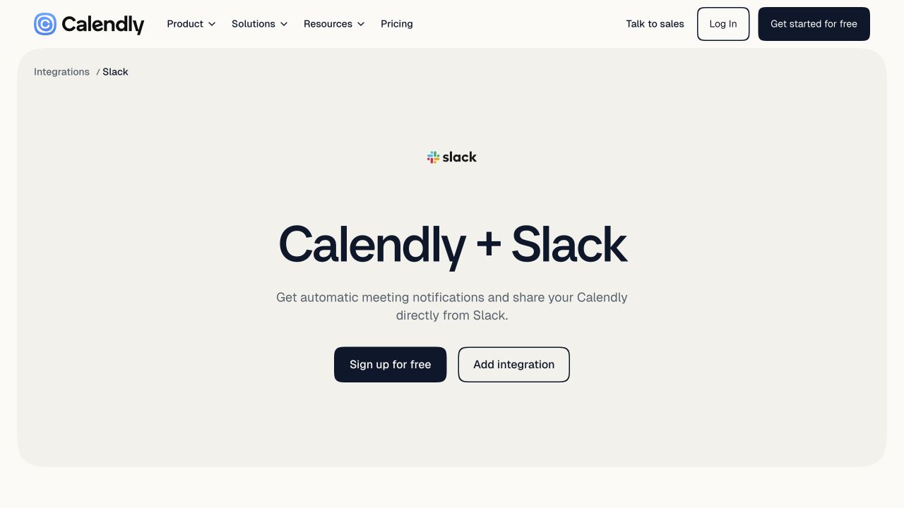 Calendly's desktop Slack integration page