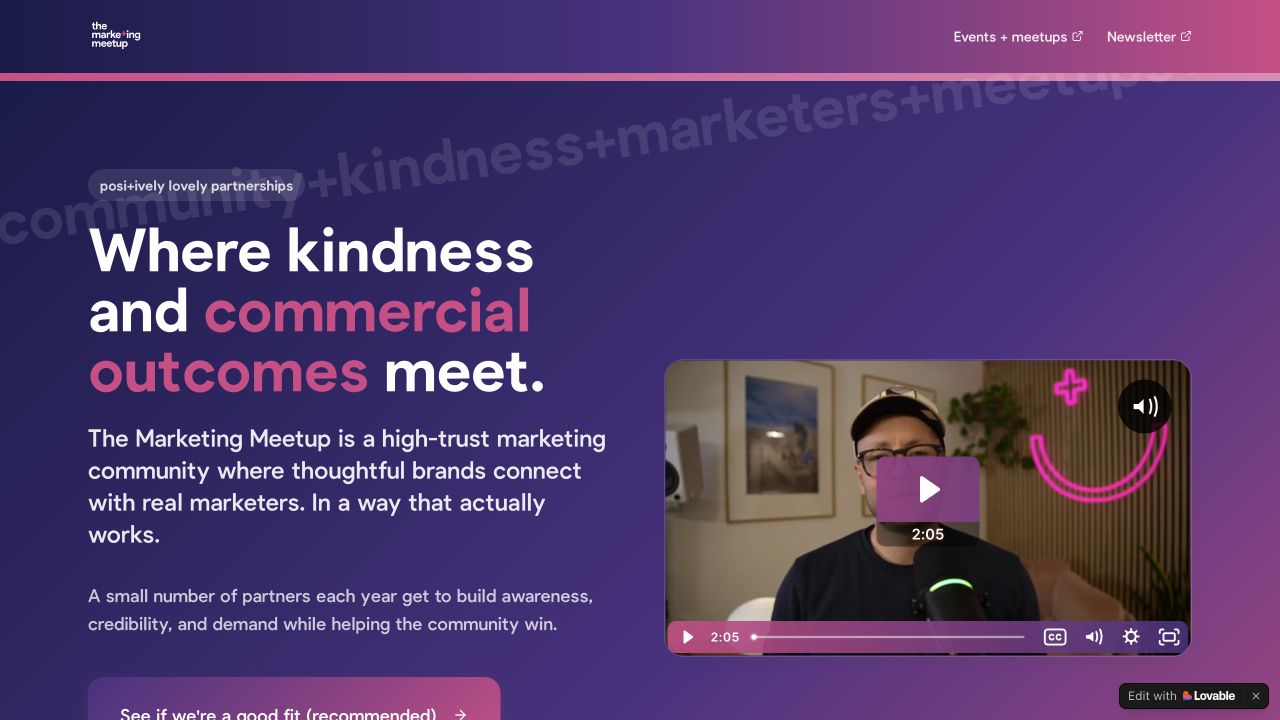 The Marketing Meetup's desktop partnership page