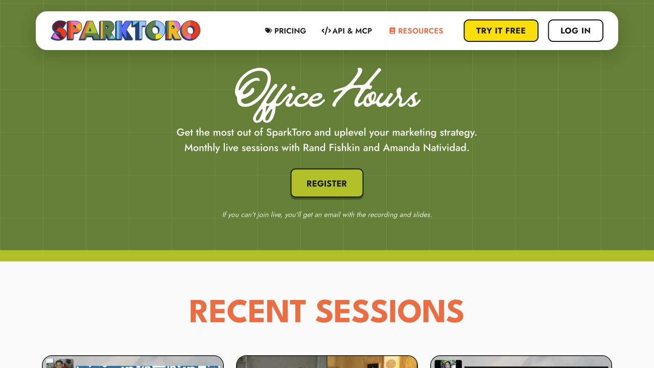SparkToro's desktop Office Hours page